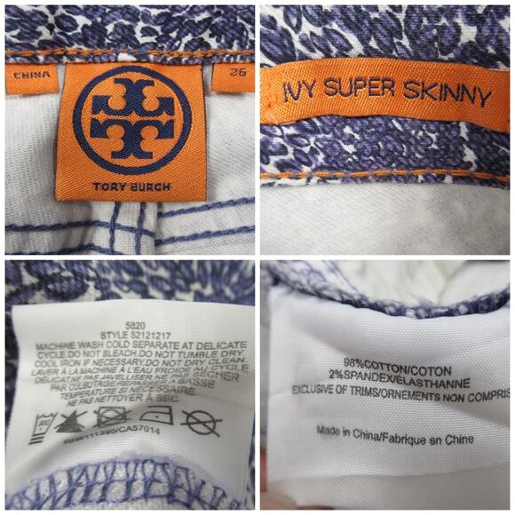 TORY BURCH Ivy Super Skinny Blue Denim Abstract Printed Jeans Women’s Size 26 - Picture 13 of 14